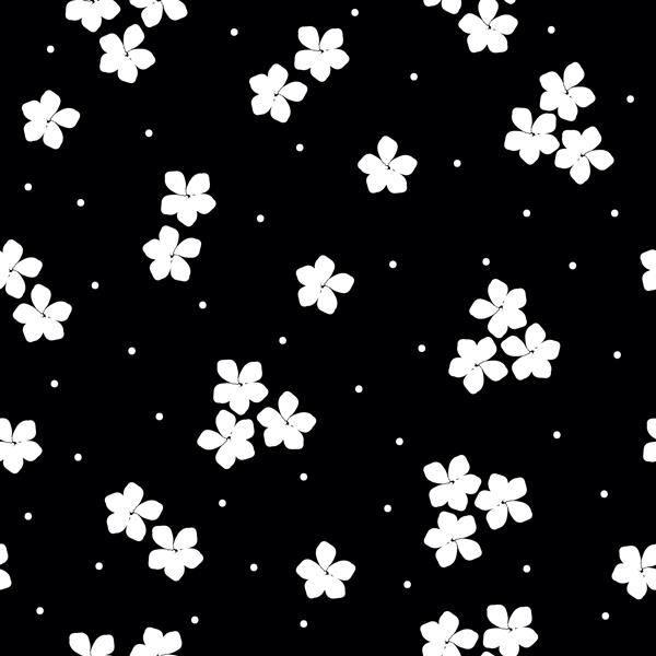 الگوی قدیمی بدون درز گل های سفید ناز و نقطه پس زمینه سیاه بافت برداری چاپ مد روز برای پارچه و کاغذ دیواری