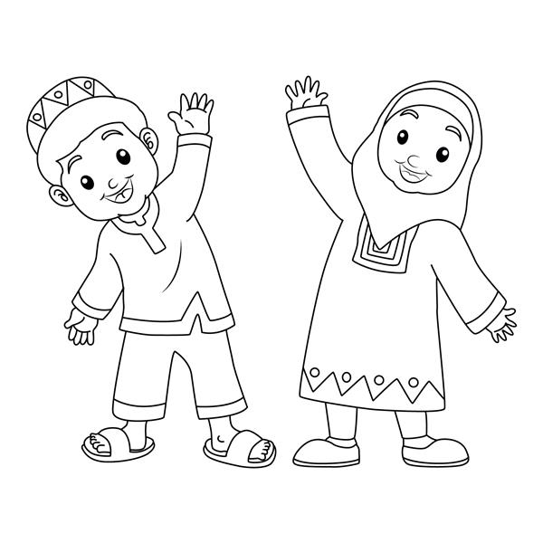 صفحه رنگ آمیزی دختربچه مسلمان که قرآن را در آغوش گرفته است کت و شلوارهای رنگ آمیزی عید مبارک برای بچه ها و مناسب برای ترویج کتاب های کودکان در مورد دروس اسلامی فرمت برداری عید شما مبارک