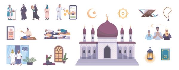 افراد مدرن اسلام نمادهای منزوی مسطح با شخصیت های انسانی را تنظیم می کنند