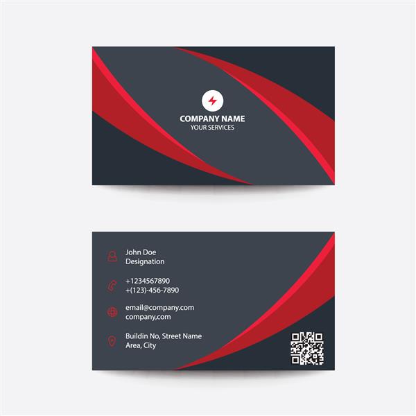 کارت ویزیت شرکتی Clean Modern Flat Minimal قرمز و مشکی برای بازرگانان و مشاغل آزاد