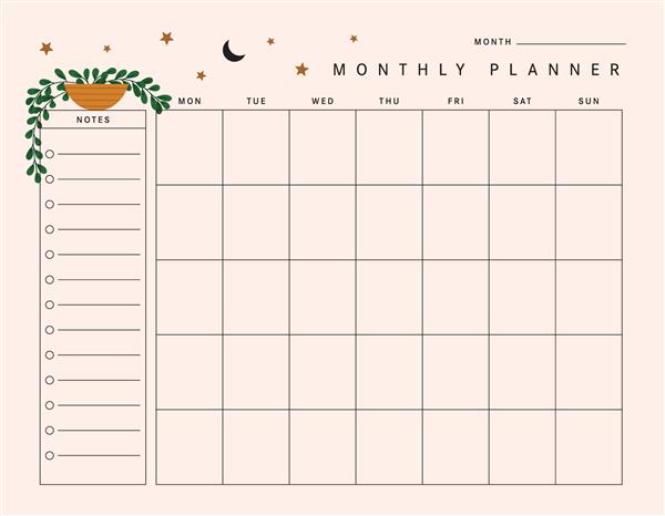 الگوی Plant Monthly Planner در وکتور با گیاهان برای یادداشت ها لیست کارها لیست خرید و موارد دیگر