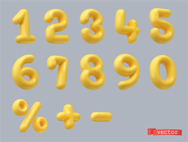 اعداد پلاستیکی زرد مجموعه وکتور سه بعدی