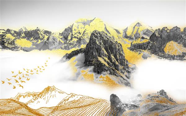 پانوراما از قله های بلند در غروب آفتاب منظره روی تپه های برفی