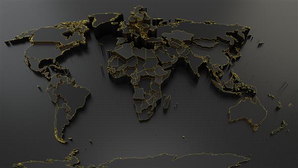 نقشه جهان تاریک با کشورهای مرتفع و مرزهای درخشان با انرژی بالا تصویر سه بعدی