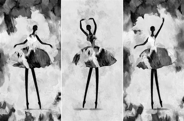 نقاشی سیاه و سفید بالرین دختر آفریقایی در حال رقص فیگور انتزاعی مجموعه طراح دکوراسیون داخلی هنر انتزاعی معاصر روی بوم مجموعه ای از تصاویر با بافت های مختلف