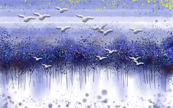 تصویر پرنده و جنگل والپیپر هنر انتزاعی