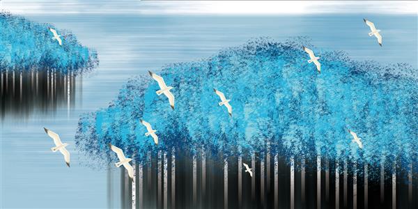تصویر سه بعدی کاغذ دیواری درخت و گل والپیپر هنر انتزاعی