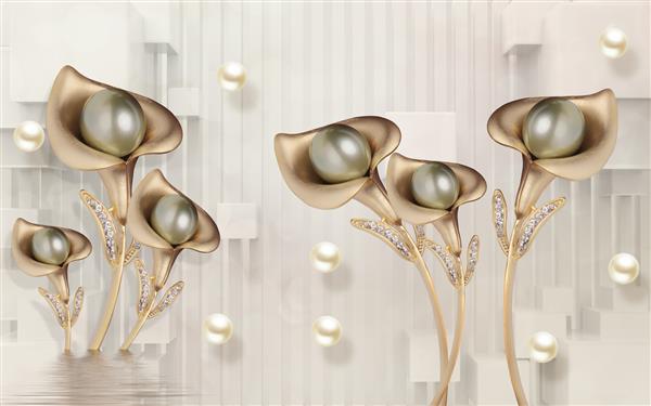 تصویر سه بعدی از جواهرات گل زنبق و مروارید