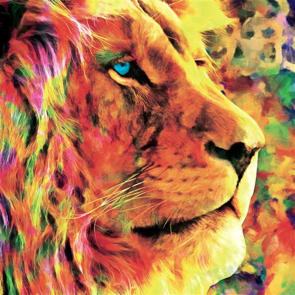 نقاشی رنگ روغن مدرن شاه شیر مجموعه هنرمند از نقاشی حیوانات برای دکوراسیون و داخلی هنر بوم انتزاعی رنگارنگ