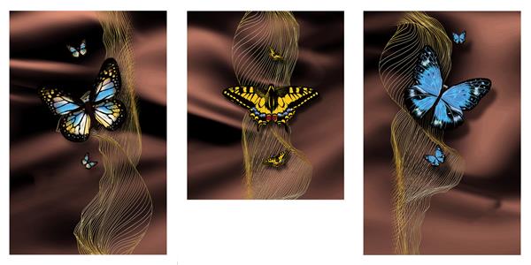 تصویر کولاژ هنری سه بعدی پروانه های چند رنگ زیبا