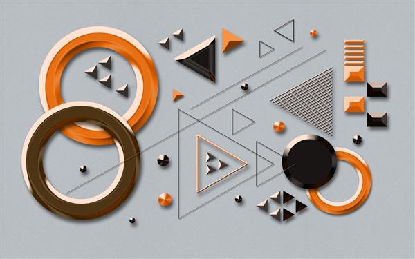 تصویر سه بعدی الگوی انتزاعی هندسی قهوه ای و نارنجی در پس زمینه خاکستری