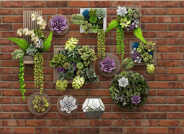 تصویر سه بعدی دیواری با تزئینات زیبا با انواع گیاهان