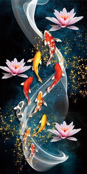 تصویر سه بعدی ماهی و گل