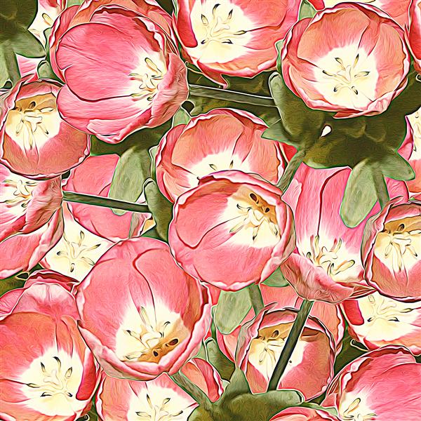 پس زمینه خلاقانه گل با لاله تصویر دیجیتال با گل الگوی با لاله های بزرگ رنگارنگ در سبک وینتیج پس زمینه طبیعت با بسیاری از لاله های تابستانی زیبا با جلوه طراحی