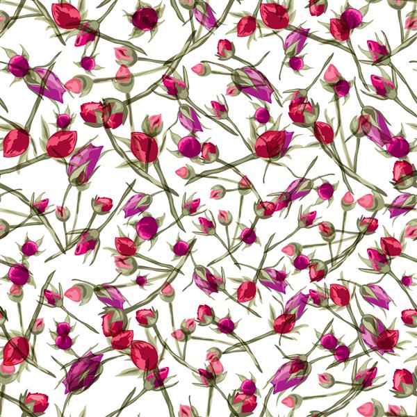الگوی بدون درز زیبا با گل های رز تزئینی به سبک آبرنگ عنصر طراحی الگوی گل برای دعوت عروسی کارت اسکرپ بوک چاپ بسته بندی هدیه ساخت قابل ویرایش