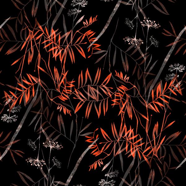 الگوی بدون درز گیاهان خشک و گل را نشان می دهد آبرنگ انتزاعی و تصویر دیجیتالی کشیده شده با دست آثار هنری ترکیبی برای منسوجات پارچه‌ها سوغاتی‌ها بسته‌بندی و کارت‌های تبریک