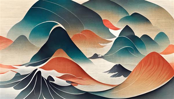 کوه ها و صخره های ترسیم شده در طبیعت سبک ژاپنی در فرهنگ آسیایی زمان سامورایی ها