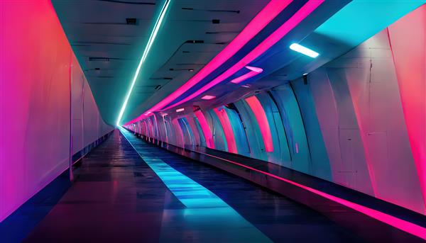 تونل آینده نگر با نور نئون در سفینه فضایی