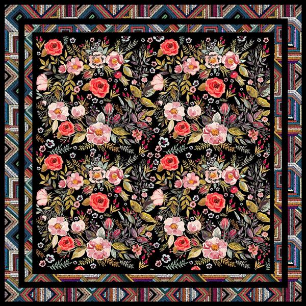 طرح روسری و پارچه با گلهای ریز قاب حاشیه هندسی رنگارنگ