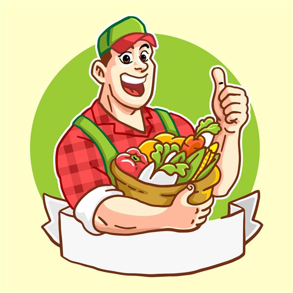 کشاورز خوش تیپ با سبدی از سبزیجات