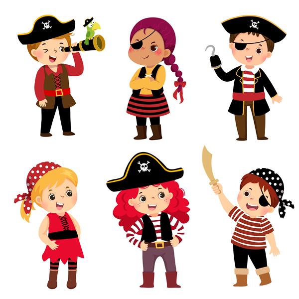 مجموعه کارتونی تصویری از بچه های ناز با لباس های دزدان دریایی