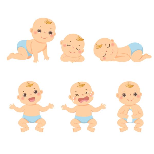 مجموعه کارتونی تصویری از نوزاد کوچولو یا پسر نوپا در فعالیت های مختلف