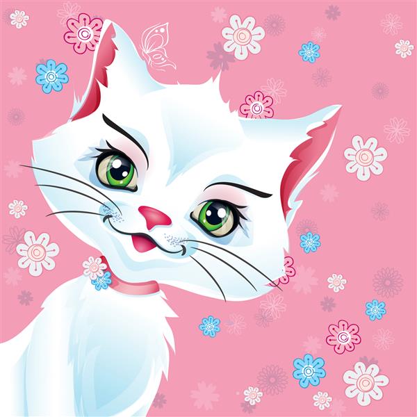 تصویر گربه بیدمشک سفید با گل