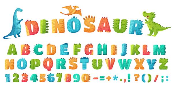 فونت کارتونی دینو حروف و اعداد الفبای دایناسور
