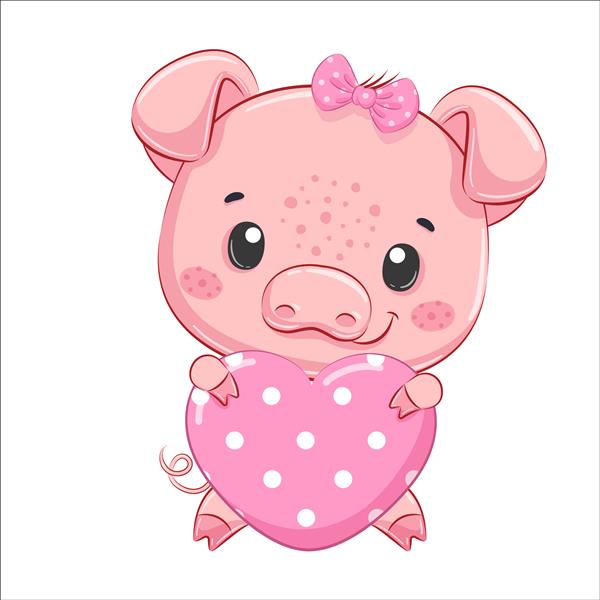 خوک کوچولوی ناز با قلب تصویر کارتونی