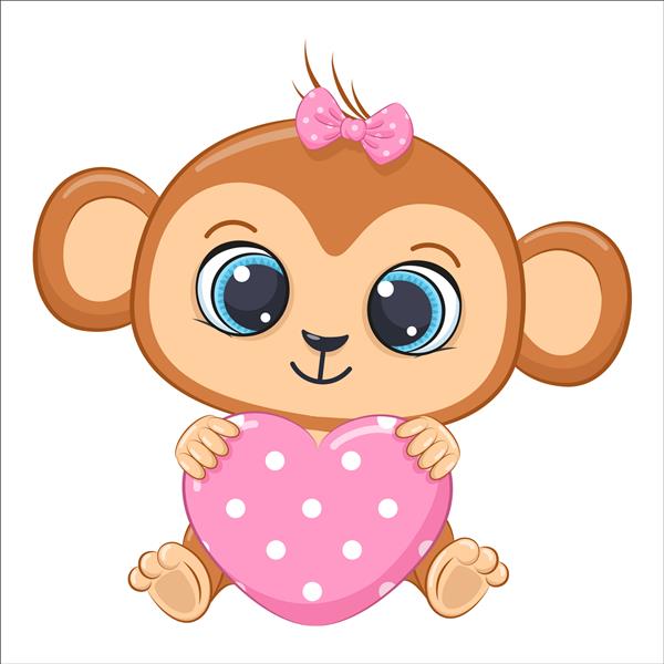 بچه میمون ناز با قلب تصویر برداری کارتونی
