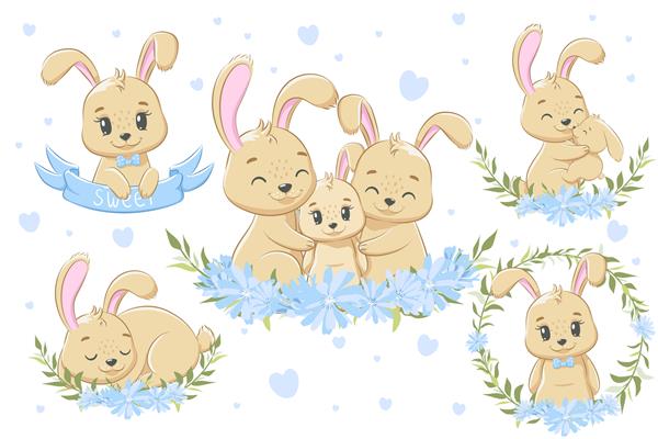 مجموعه ای از خانواده خرگوش های زیبا برای پسران تصویر برداری از یک کارتون