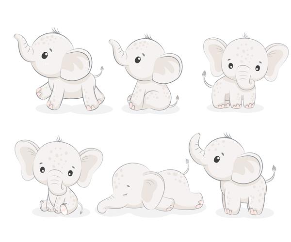 مجموعه ای از 6 فیل زیبا تصویر برداری از یک کارتون