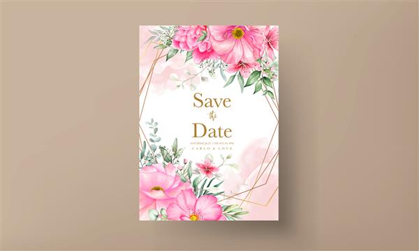 قالب ست کارت دعوت عروسی با گل و برگ زیبا با آبرنگ