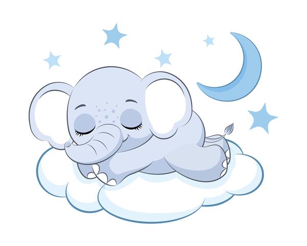 فیل پسر ناز که روی تصویر برداری ابری از یک کارتون خوابیده است
