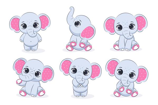 مجموعه ای از تصاویر وکتور فیل دختران زیبا از یک کارتون