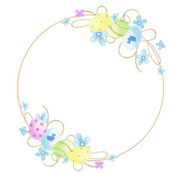 تاج گل عید پاک با گل و تخم مرغ یک تاج گل به شکل یک آبرنگ دایره ای