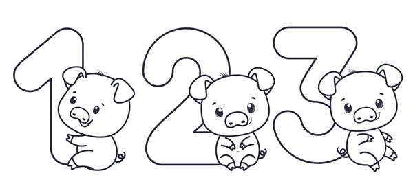 مجموعه ای از خطوط خوکچه های ناز برای تولدشان 123 سال تصویر برداری از یک کارتون