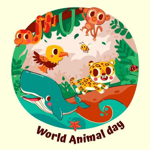 تصویر روز جهانی حیوانات طراحی شده با دست
