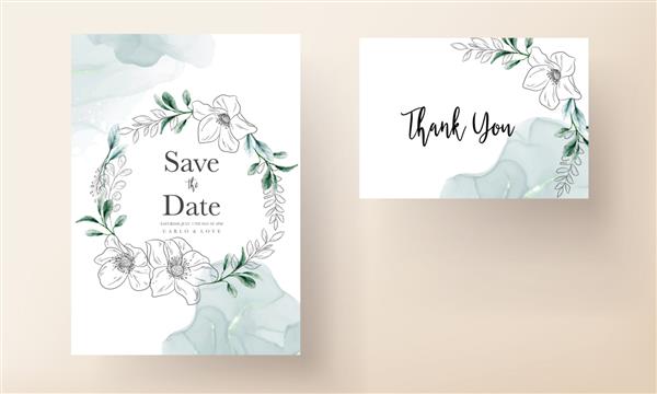 گل مینیمال شیک با قالب کارت عروسی با آبرنگ