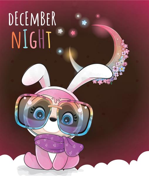 حیوان ناز تنبل کوچک تصویر شب مبارک دسامبر - آبرنگ زمستانی شاد