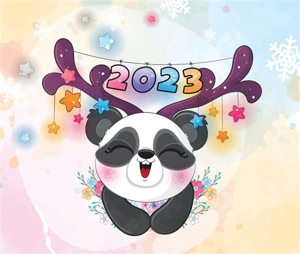 پاندای کوچک حیوانی ناز سال 2023 مبارک در تصویر برفی شخصیت پاندای آبرنگ حیوان زیبا