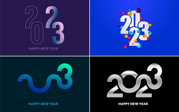 بسته طراحی متن تبریک سال نو 2023 برای تصویر برداری وکتور بنر کارت طراحی قالب بروشور
