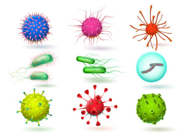 ویروس همه گیر سه بعدی میکروسکوپی باکتری باسیلوس و انگل