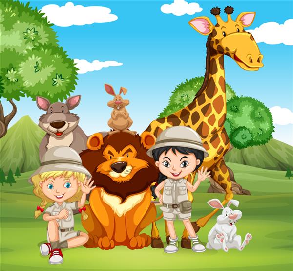 کودکان و حیوانات وحشی در پارک