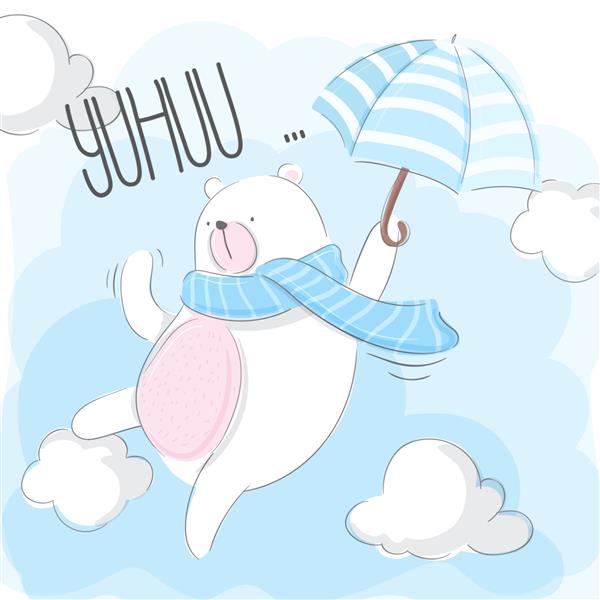 خرس ناز با چتر در آسمان پرواز می کند