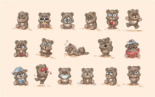 مجموعه کیت مجموعه تصاویر سهام تصاویر شکلک شخصیت کارتونی خرس شخصیت شکلک های شکلک با احساسات مختلف