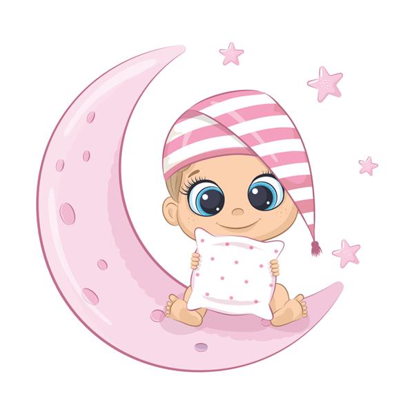 دختر بچه ناز نشسته روی ماه