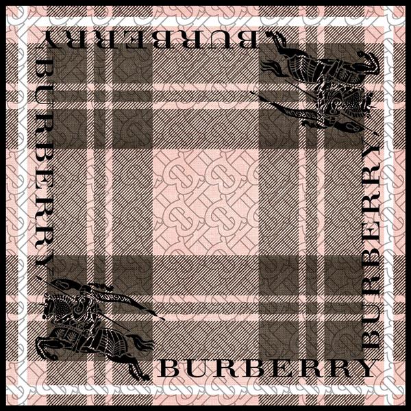 طرح روسری مارک باربری بت نوشته BURBERRY در قاب و رنگ صورتی مشکی