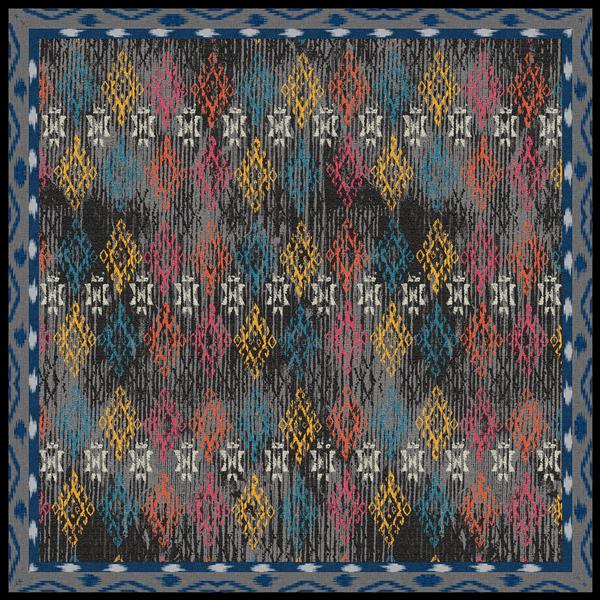 روسری نقاشی شده آبرنگ نیلی چاپ هنر قبیله ای بوهو قومی پس زمینه کاشی کاری باتیک