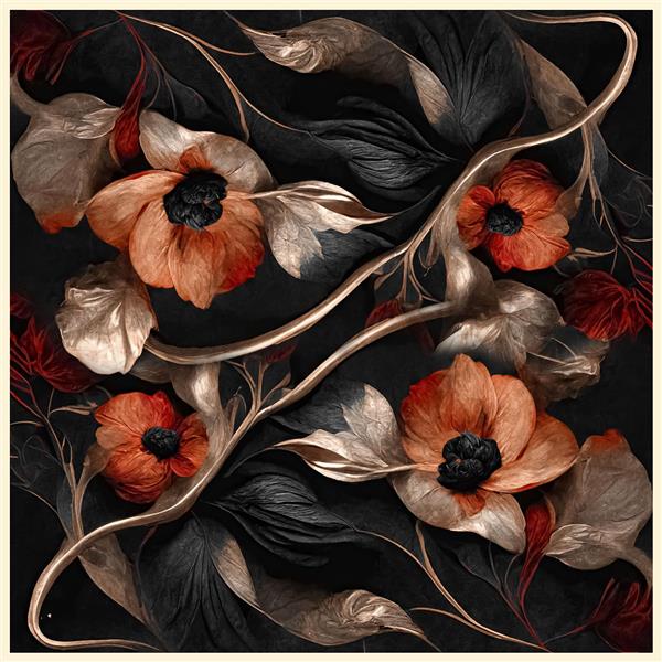 طرح روسری دیجیتال با گلهای سه بعدی آماده چاپ